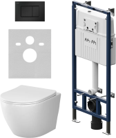 Комплект Унитаз подвесной AM.PM Like IS100238.801900 Aquaspin с сиденьем микролифт, кнопка смыва черная матовая