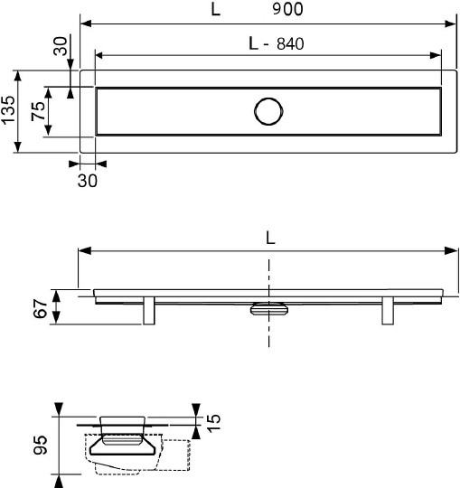 душевой лоток tece linus 15100099 90 см, с решеткой straight цвет хром