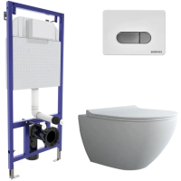 Комплект унитаза с инсталляцией Berges Novum Rimless 043270 с сиденьем микролифт и Белой Хром глянец клавишей смыва