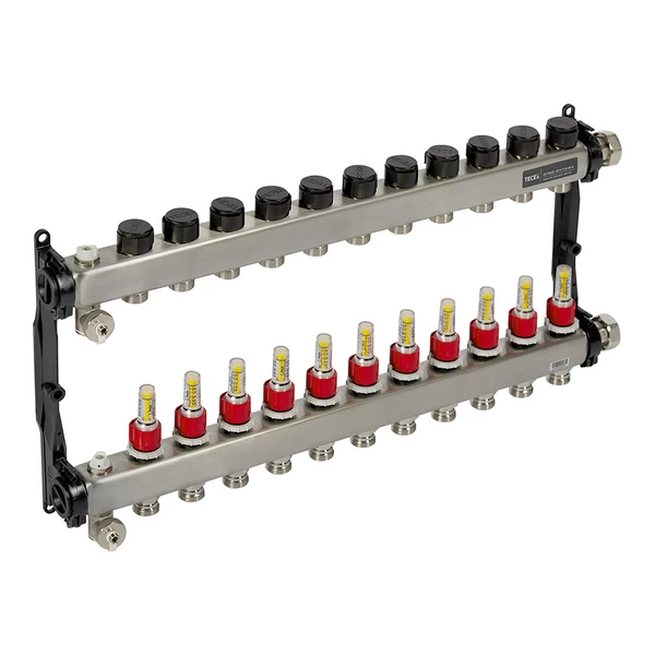 коллектор для теплого пола tece 1 вр(г) х 11 выходов 3/4 нр(ш) ек х 1 вр(г) с расходомерами, 77310011
