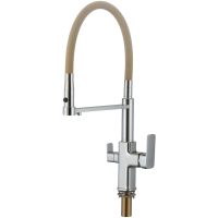 Смеситель для кухни Savol S-L1809-12 с подключением к фильтру, гибким изливом, хром/бежевый