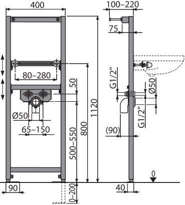 инсталляция для раковины alcaplast a104/1120 черный