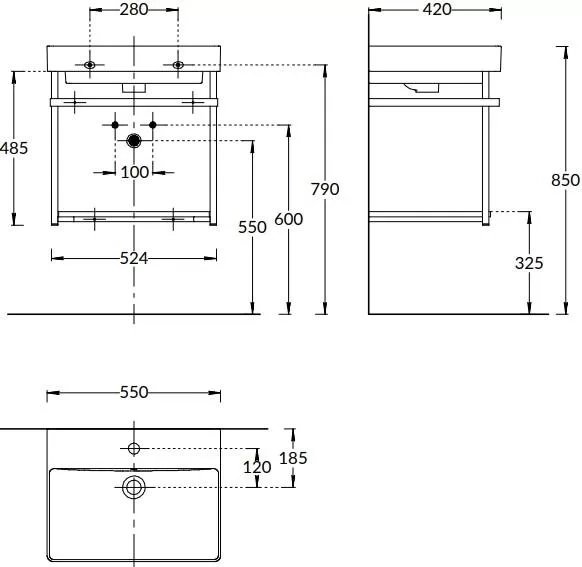 консоль для раковины kerama marazzi pro 55 подвесная, черная матовая