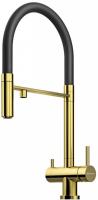 Смеситель Omoikiri Kanto-PVD-LG 4994014 для кухни с подключением к фильтру, с гибким изливом, цвет светлое золото / черный