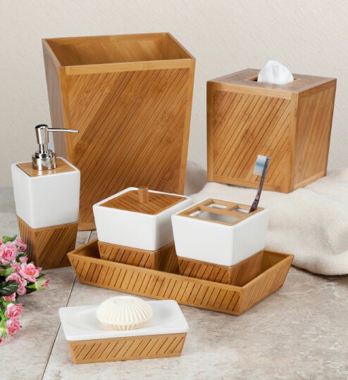 Ведро для мусора Creative Bath Spa Bamboo SBM54BR коричневое, 5 л