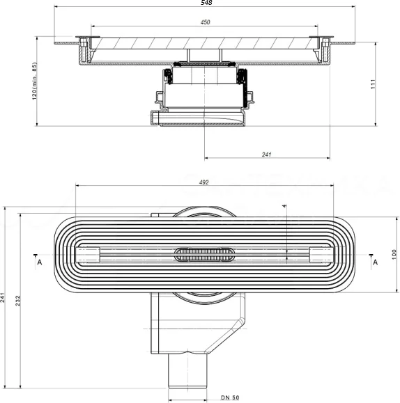 душевой канал 450 мм pestan confluo slim line 13100031