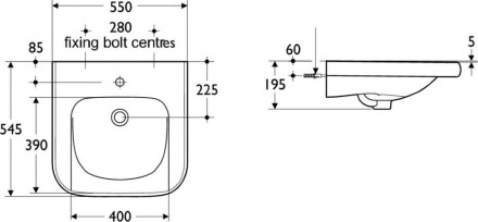 раковина подвесная ideal standard contour 55 см s216401 ( для инвалидов-с внутренней выемкой по фронтальной зоне)