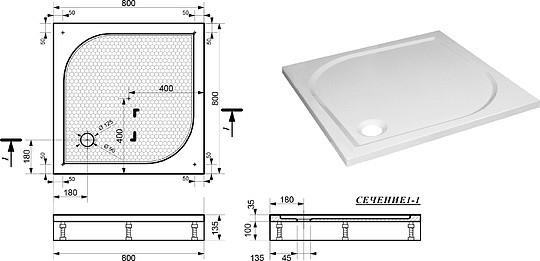 душевой поддон из искусственного камня эстет гамма 80x80 фр-00000757