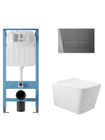 Комплект 4 в 1 Aqueduto Macio AQDS243 безободковый, с микролифтом, RETANGULO Novo кнопка смыва оружейная сталь