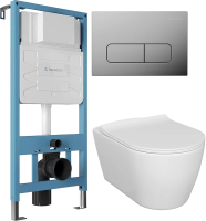 Комплект 3 в 1 Унитаз подвесной STWORKI Ноттвиль SETK3104-2616 белый + Инсталляция Aqueduto Tecnica TEC01 + Кнопка Forma FOR0100 цвет хром