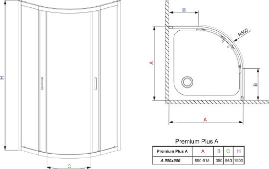 душевой уголок radaway premium plus a 90×90 30403-01-01n прозрачное