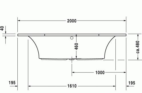 акриловая ванна duravit 2x3 #700024, 200x100 см, встроенная, шестиугольная, цвет белый