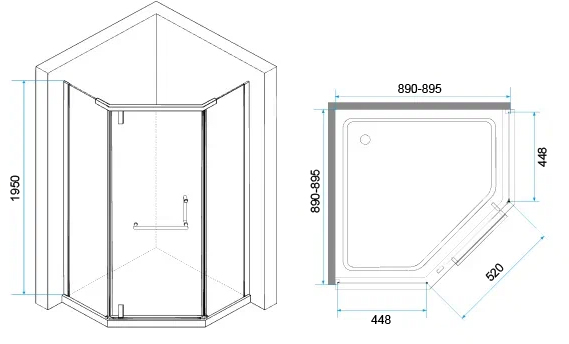 душевой уголок rgw hotel ho-081 90x90x195 см, профиль черный, стекло тонированное