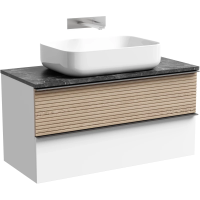 Тумба с раковиной Sancos Delta DL100W + TT100A1 + CN5004 100 см, подвесная, со столешницей, светлый дуб/белый матовый