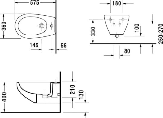 биде подвесное duravit duraplus 2532100000