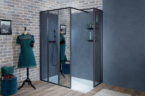 душевая стенка jacob delafon nouvelle vague 30 e94wi30-mz профиль черный, стекло зеркальное