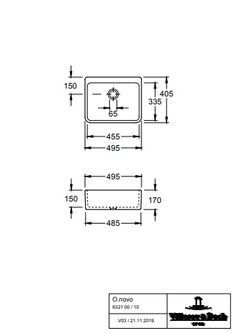 раковина villeroy & boch o.novo 63211001 накладная, 49,5x40xh17см, альпийский белый