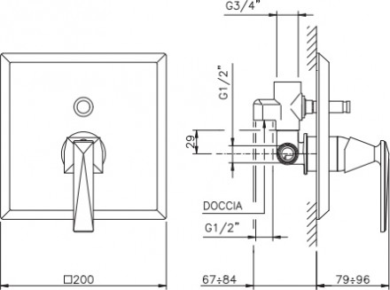 смеситель для душа nicolazzi vincent 3096 cr 35 с внутренней частью