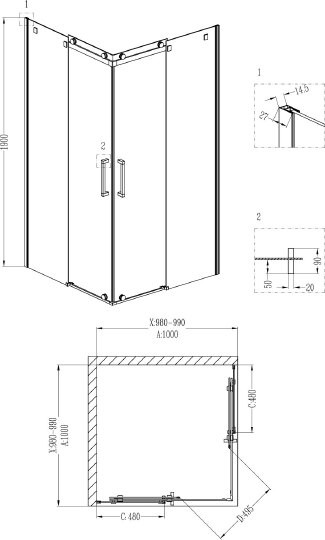 душевой уголок grossman cosmo gr-1100 100x100x190 см, профиль хром. стекло прозрачное