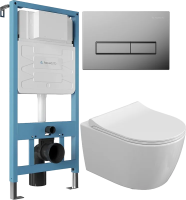 Комплект 4 в 1 Унитаз подвесной STWORKI Ларвик 5512 безободковый + Сиденье 530224 + Инсталляция Aqueduto Tecnica TEC01 + Кнопка Retangulo RET0100 цвет хром
