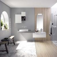 Burgbad Sys30 Комплект мебели №4, тумба со столешницей 90х54х24см., 1 ящик, с раковиной, зеркалом, и светильником с металлическими кронштейнами, ручка белая, подвесной, цвет: белый глянцевый