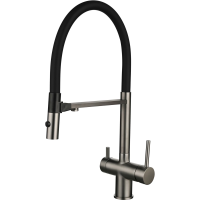 Смеситель для кухни Vincea VKF-120GM с подключением к фильтру, гибким изливом, вороненая сталь