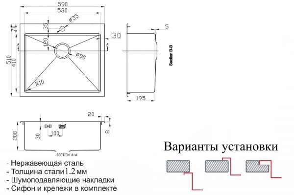 кухонная мойка zorg inox pvd szr-5951 bronze