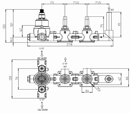 скрытая часть bossini z00135000 термостатического смесителя для душа и ванны