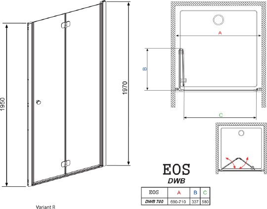 дверь для душевой кабины в нишу radaway eos dwb 70 интимато r