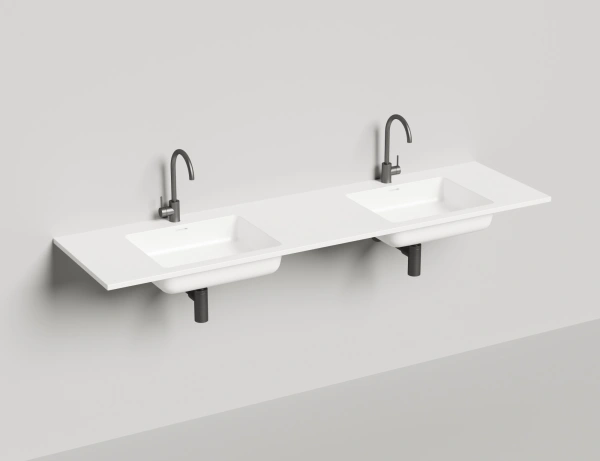 раковина salini onda 180 1402202m двойная, подвесная, s-stone, 180x50xh14 см, белая матовая