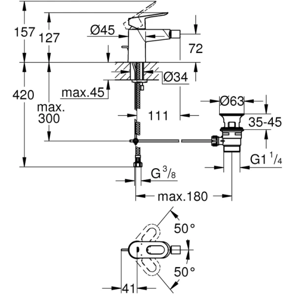 смеситель для биде с донным клапаном grohe bauloop 23338000