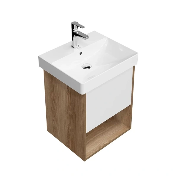 тумба под раковину kerama marazzi pro pro.50.1\olm 50 подвесная, 1 ящик, 1 ниша, швейцарский вяз/белый