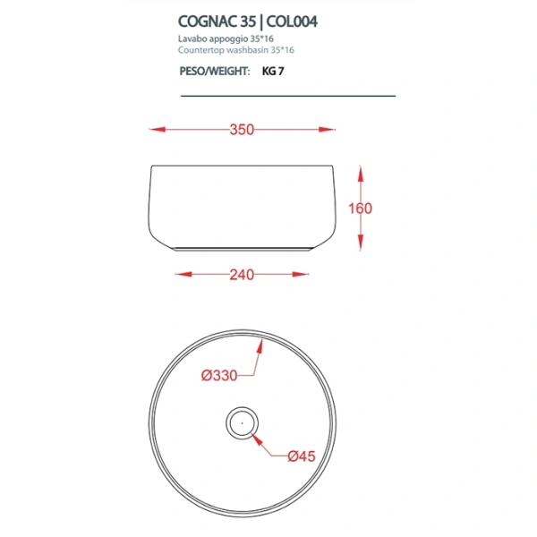 раковина artceram cognac col004 17 00 накладная, без отв., без перелива, на столешницу, saniglaze, ø35xh16 см, черная матовая (matt black)