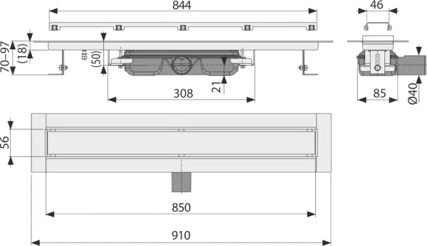 душевой лоток alcaplast apz115-850 с решеткой под плитку