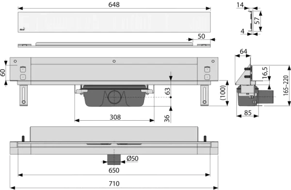 душевой лоток alcaplast spa apz5-shade-650