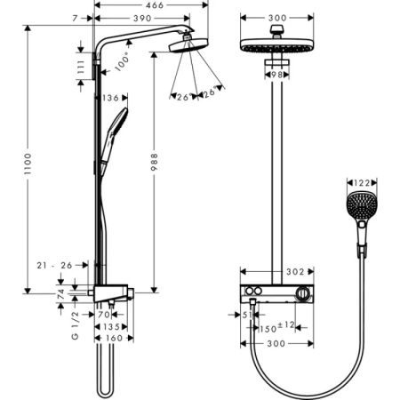 душевая система hansgrohe raindance select e 300 2jet showerpipe 27126400