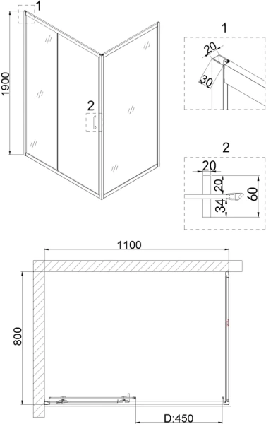 душевой уголок niagara nova ng-82-11ab-a80b 110x80, прямоугольный, черный