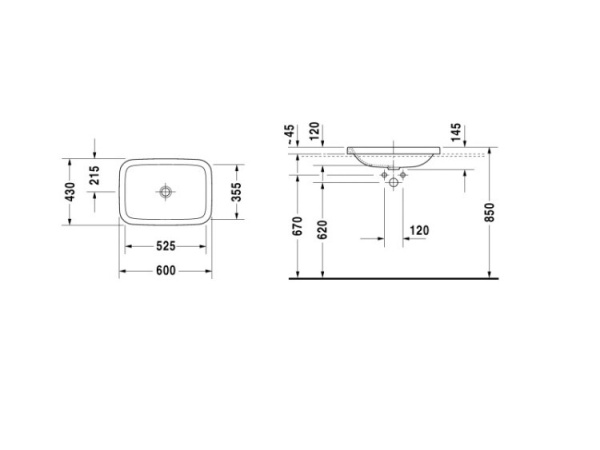 раковина полувстраиваемая duravit durastyle 60 см 03726000001