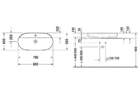 раковина в ванную накладная 80 см duravit luv 03808000001