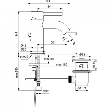 смеситель для раковины ideal standard ceraline bc193aa с донным клапаном, цвет хром