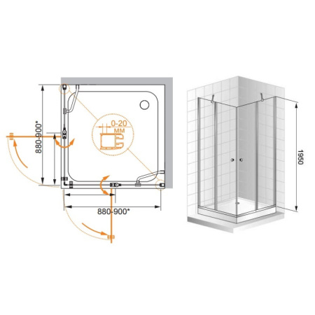 душевой уголок cezares elena 90x90 прозрачное стекло elena-w-a-22-90-c-cr