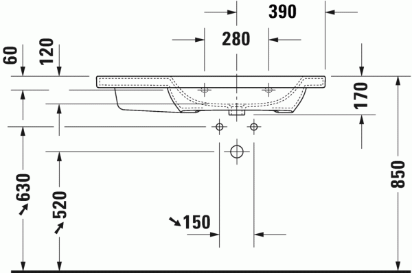 раковина полувстраиваемая duravit durastyle 2326100030