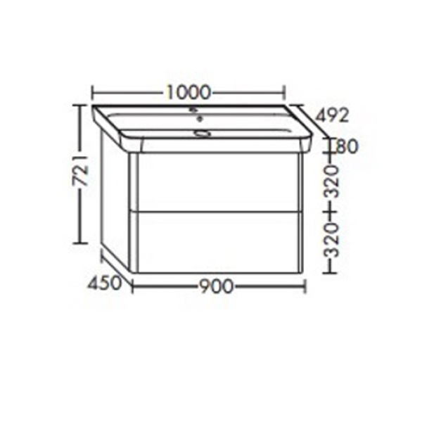 подвесная тумба с раковиной burgbad iveo 100 sfen100f2835g0161c0001*1 с двумя выдвижными ящиками, цвет дуб меринос