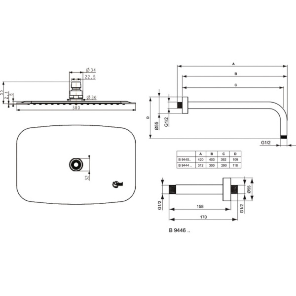 кронштейн для верхнего душа ideal standard idealrain b9446aa