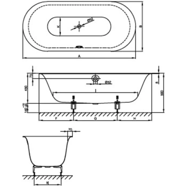ванна стальная bette lux oval 3466-035 plus ar 180x80 см, с антискользящим и водоотталкивающим покрытием, черный матовый