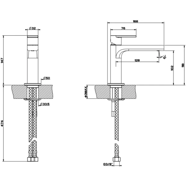 смеситель gessi via manzoni 38605#031 для раковины, с изливом 128 мм, без донного клапана, цвет хром