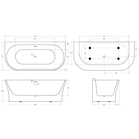 ванна акриловая пристенная 170х75 belbagno bb711-1700-750