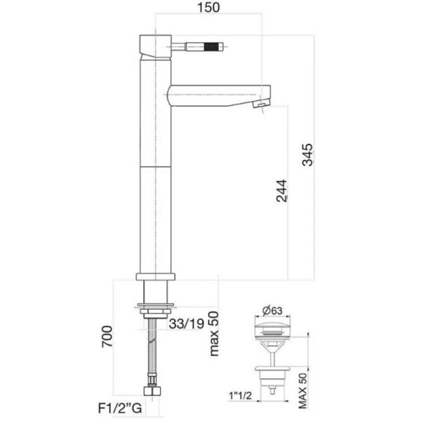 смеситель для раковины с донным клапаном webert rimini ri830402560