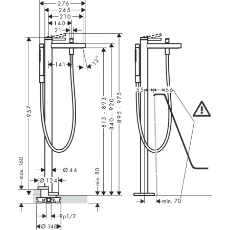 смеситель напольный для ванны hansgrohe finoris 76445700