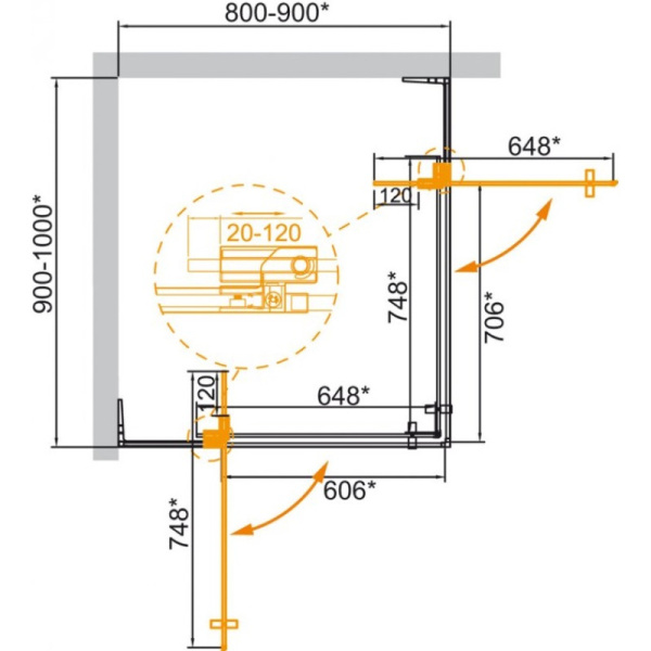 душевой уголок 90-100x80-90 cezares slider-ah-2-80/90-90/100-br-cr бронза